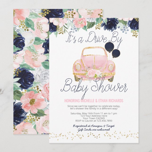 Invitación Conducción por Baby Shower Parade (Anverso / Reverso)