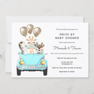 Invitación Conducción Por Baby Shower Parade Blue Car