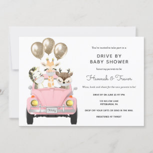 Invitación Conducción Por Baby Shower Parade Pink Car
