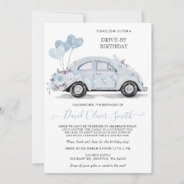 Invitación Conducción por Birthday Watercolor Floral Blue Car