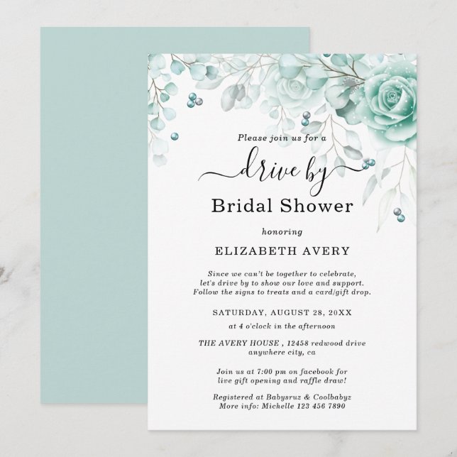Invitación Conducción por Bridal Shower Turquesa y salchichas (Anverso / Reverso)