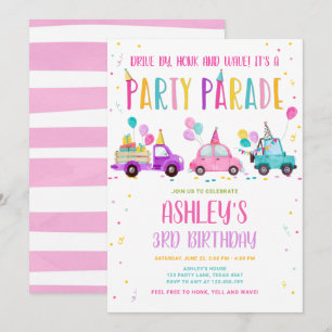 Invitación Conducción Por Desfile De Fiestas De Cumpleaños A