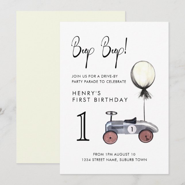 Invitación Conducción por el Desfile de Cumpleaños Auto Socia (Anverso / Reverso)