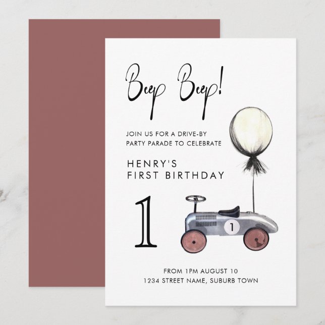 Invitación Conducción por el Desfile de Cumpleaños Auto Socia (Anverso / Reverso)