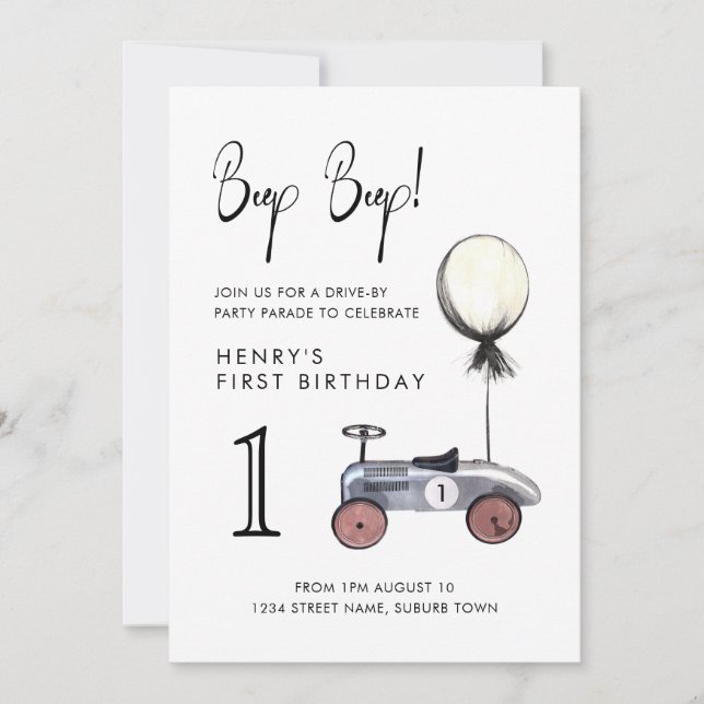 Invitación Conducción por el Desfile de Cumpleaños Auto Socia (Anverso)