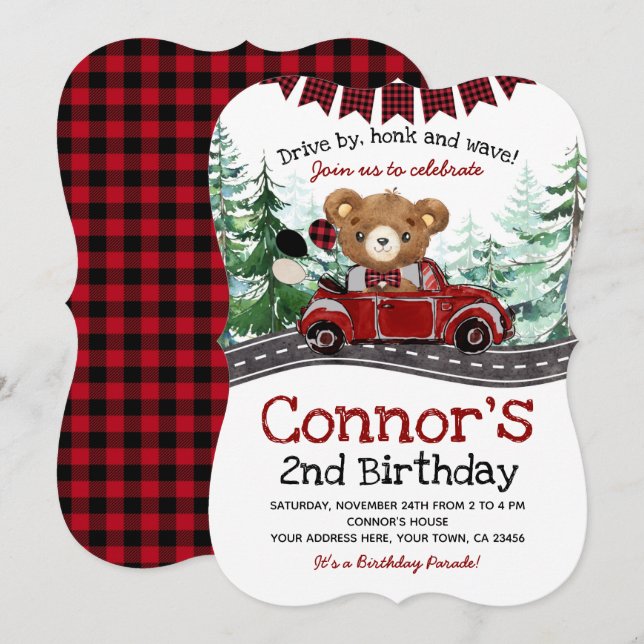 Invitación Conducción Por El Oso De Lumberjack (Anverso / Reverso)