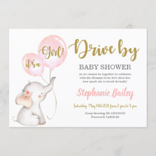 Invitación Conducción por elefante chica de Baby Shower
