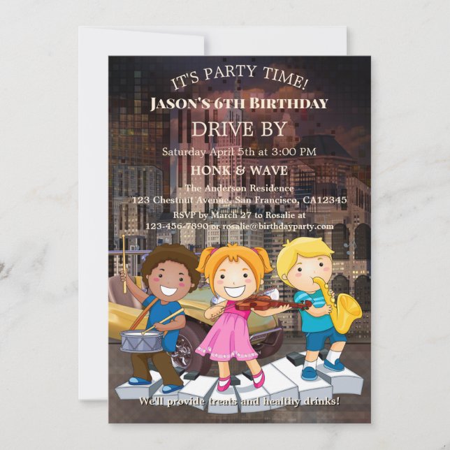 Invitación Conducción por Fiesta de cumpleaños de niños de mú (Anverso)