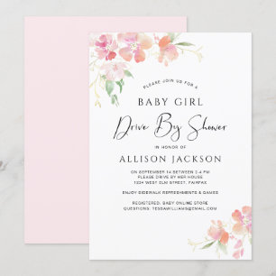 Invitación Conducción Por Floral Color De Agua Rosa Bebé Chic