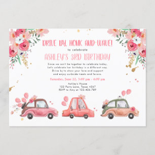 Invitación Conducción Por Floral Pink Gold A Través Del Cumpl