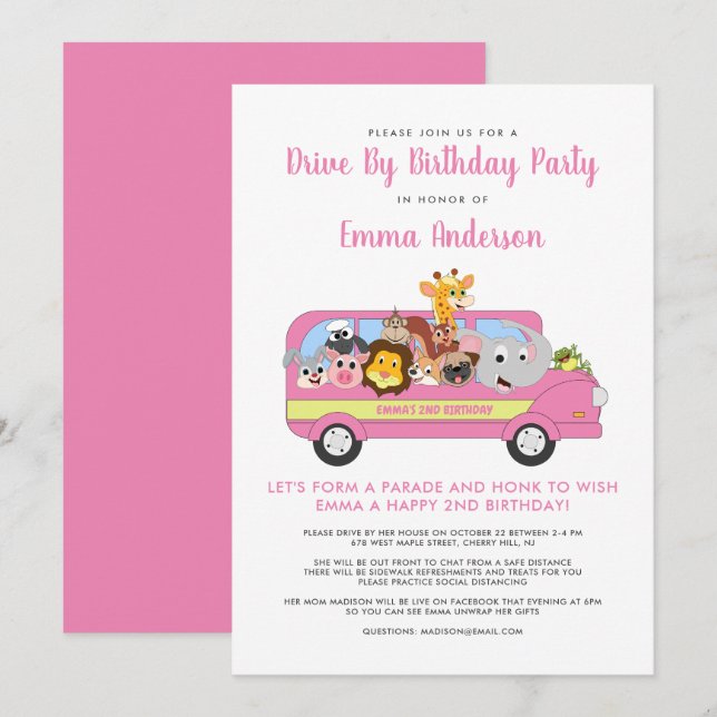 Invitación Conducción Por La Fiesta De Cumpleaños Del Chica A (Anverso / Reverso)