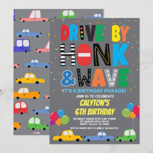 Invitación Conducción Por Niño Desfile De Cumpleaños Coches C