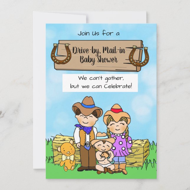 Invitación Conducción por o Mal en Baby Shower de Cowboy Fami (Anverso)