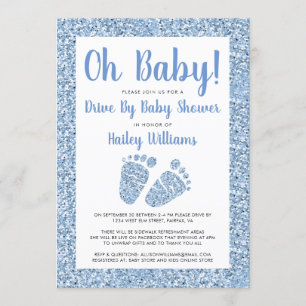 Invitación Conducción por Oh Baby Blue Purpurina Feed Baby Sh