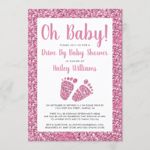 Invitación Conducción por Oh Baby Pies Purpurina Rosado Baby 