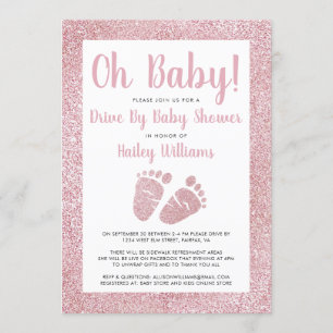 Invitación Conducción por Oh Baby Pies Purpurina Rosado Baby