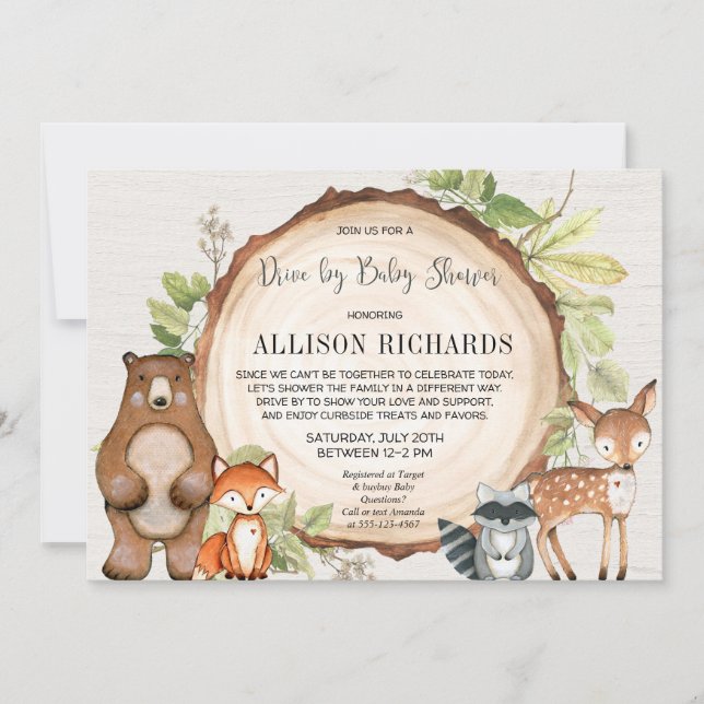 Invitación Conducción por una ducha de bebé de animales de bo (Anverso)