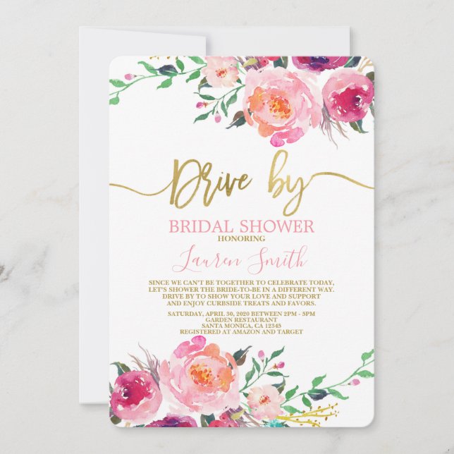 Invitación Conducción por una ducha de novia rosa caliente (Anverso)