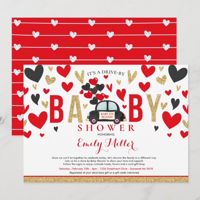Invitación Conducción por Valentine Baby Shower SCariño Red G (Anverso / Reverso)