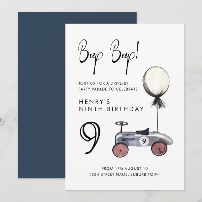 Invitación Conduce por 9.º coche retro del desfile de cumplea (Anverso / Reverso)