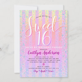 Invitación Conduce por dulce 16 cumpleaños Girly Rainbow Ombr