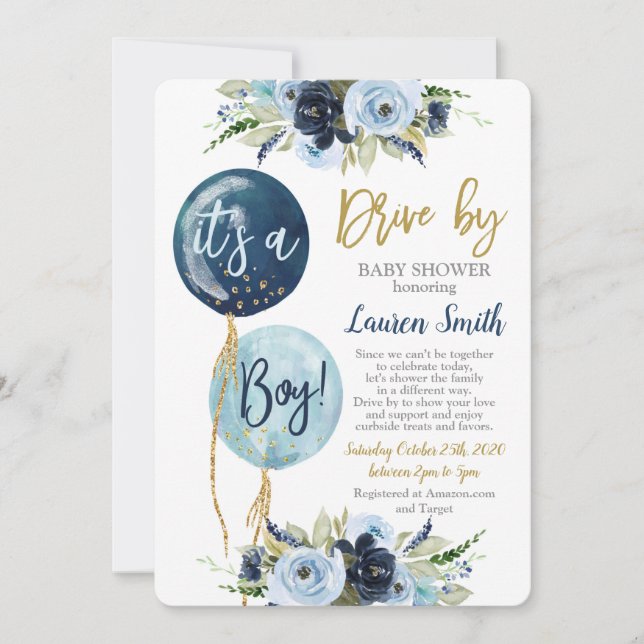 Invitación Conduce por globos, niño con ducha de bebé (Anverso)