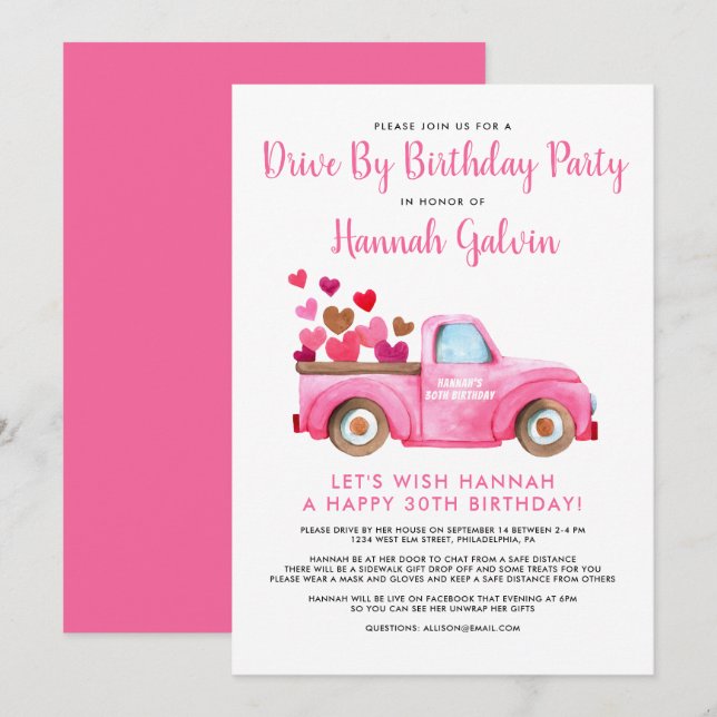 Invitación Conduce por la camioneta de cumpleaños del amor de (Anverso / Reverso)