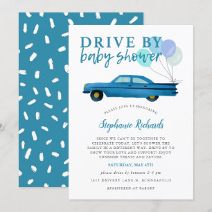 Invitación Conducido Por Baby Shower Blue Car Parade