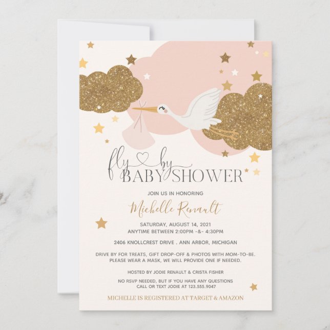 Invitación Conducido Por Baby Shower, Chica De Oro Rosa De St (Anverso)