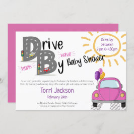 Invitación Conducido por Baby Shower Pink Car y Balloons
