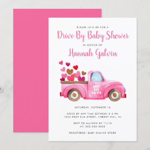 Invitación Conducido por Baby Shower Truckload of Hearts Pink
