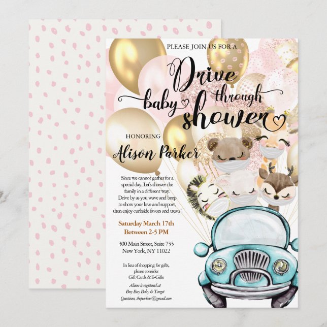 Invitación Conducir a través de Baby Shower | Amigos Safari m (Anverso / Reverso)