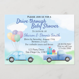 Invitación Conducir a través de Baby Shower de auto acuarela 