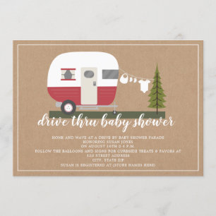 Invitación Conducir a través de Baby Shower Red Camper Woodla
