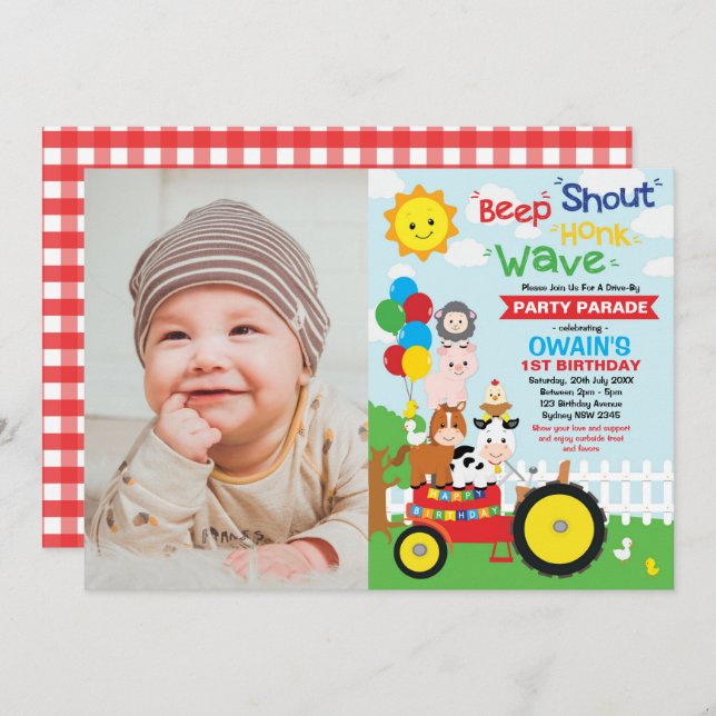 Invitación Conducir a través de los animales Fiestas de la gr (Anverso / Reverso)