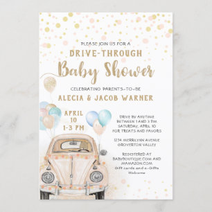 Invitación Conducir a través del auto Baby Shower Pink Gold P