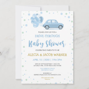 Invitación Conducir globos de auto azul a través de Boy Baby 