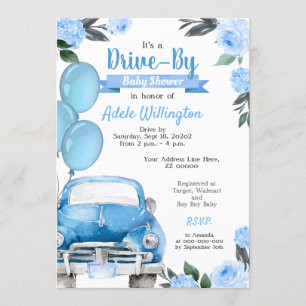 Invitación Conducir Por Auto Blue Boy Rustic Baby Shower