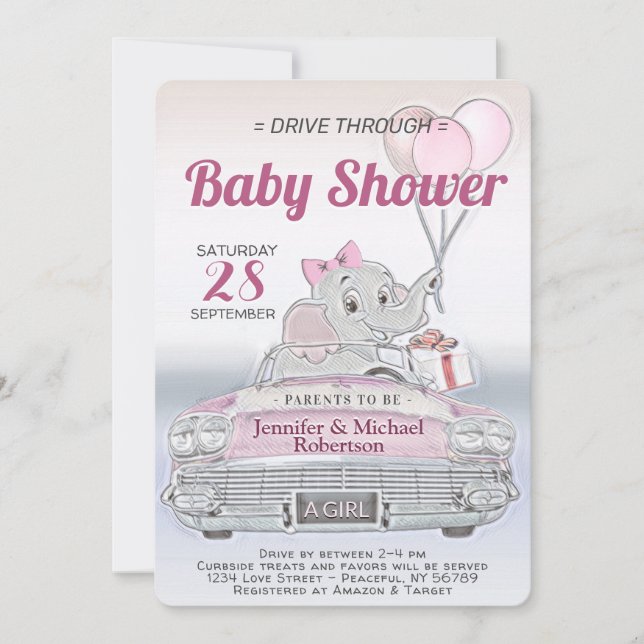Invitación Conducir por Baby Shower para un Chica (Anverso)