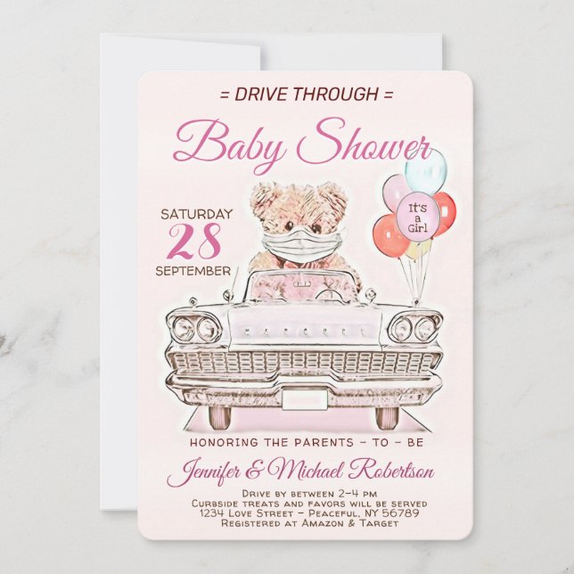 Invitación Conducir por Baby Shower para un Chica (Anverso)