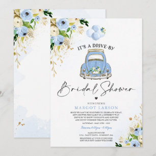Invitación Conducir Por Bridal Shower Blue Floral Auto Pasar