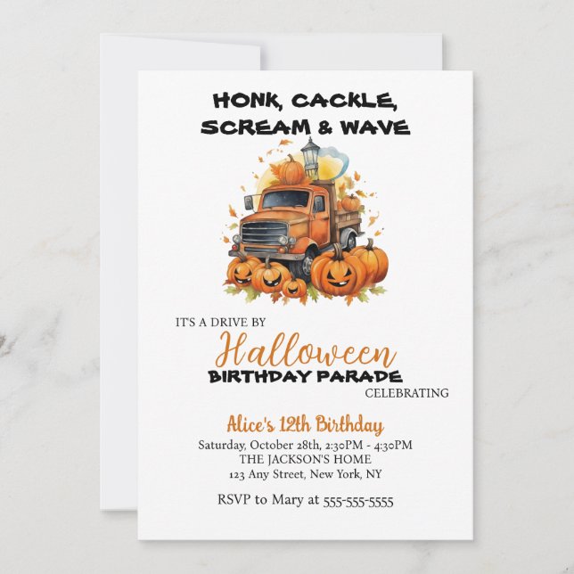 Invitación Conducir por cumpleaños Fiesta de calabaza de Hall (Anverso)