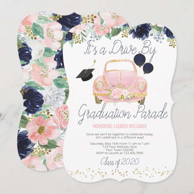 Invitación Conducir por desfile de graduación (Anverso / Reverso)