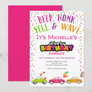 Invitación Conducir por el desfile de cumpleaños, cumpleaños 