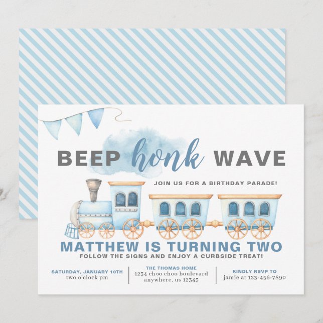 Invitación Conducir por el niño invitado al cumpleaños del tr (Anverso / Reverso)