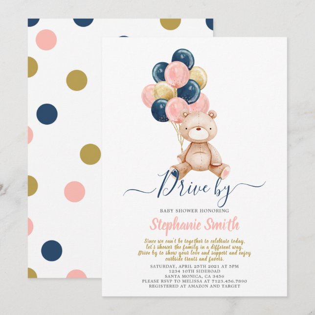 Invitación Conducir por el sexo del oso revelar Baby Shower (Anverso / Reverso)