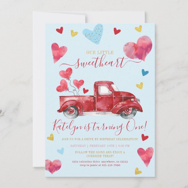 Invitación Conducir Por Nacimiento De Blue Valentine Hearts B (Anverso)
