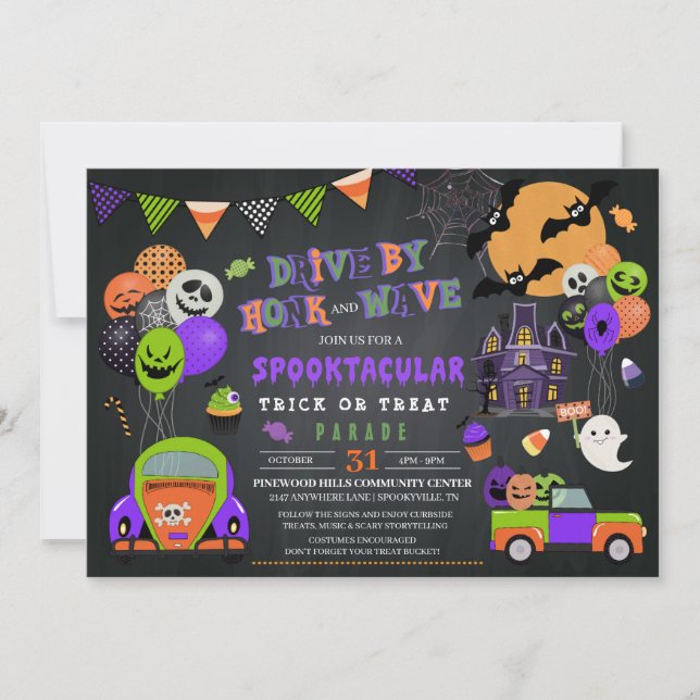 Invitación Conducir por un desfile de trucos o árboles de Hal (Anverso)