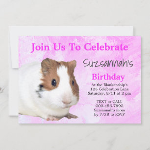 Invitación Conejillo de Indias Marrón Blanco Divertido Cumple