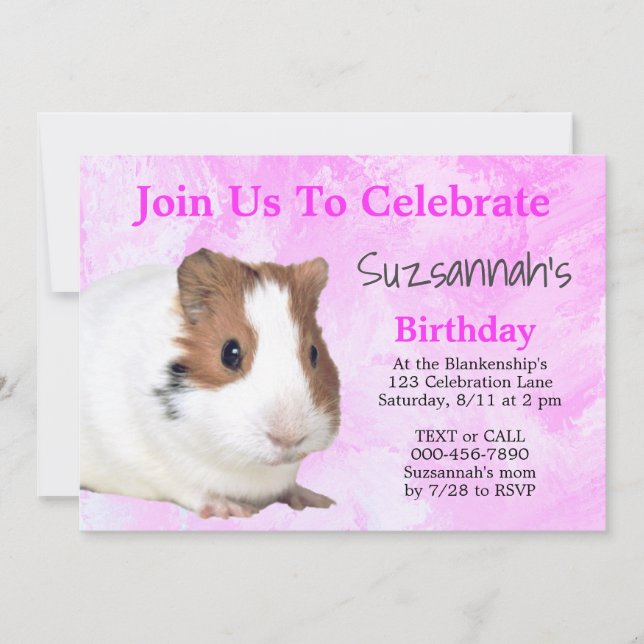 Invitación Conejillo de Indias Marrón Blanco Divertido Cumple (Anverso)